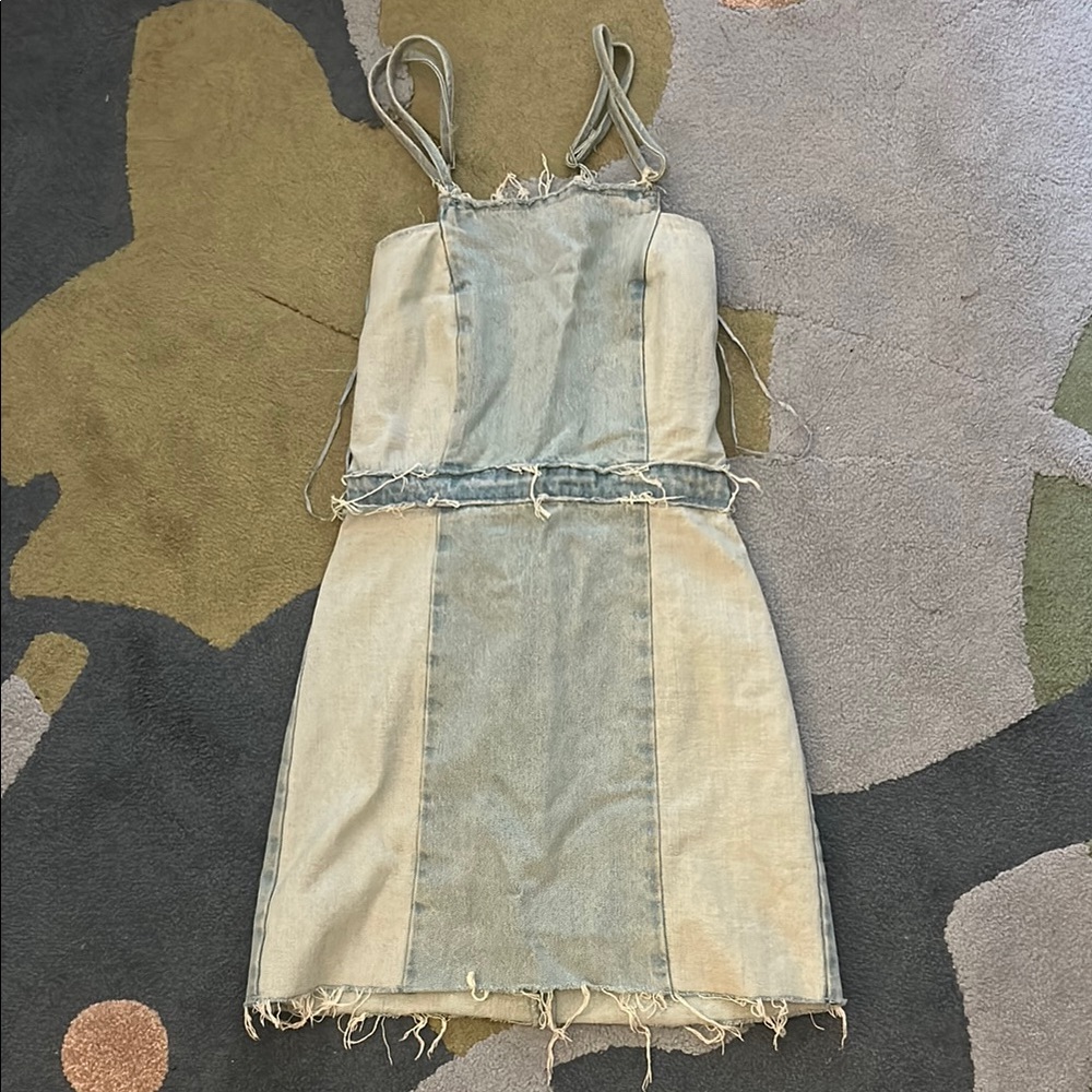 Raw edge denim dress